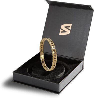 Браслет чоловічий SERASAR з нержавіючої сталі 316L, вологостійкий, надійний замок, 3 кольори, у подарунковій коробці (17см, Cuban, Gold)