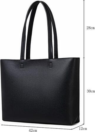 Сумка жіноча шоппер Tote Bag з PU шкіри, чорна: для роботи, школи, покупок, з блискавкою та внутрішніми кишенями