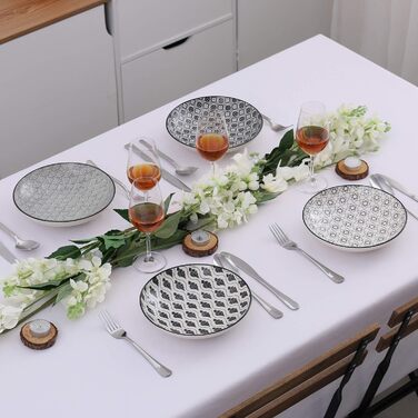 Набір тарілок Vancasso Haruka: 4 супові тарілки з порцеляни, Ø 21 см, 700 мл, чорний + кремовий