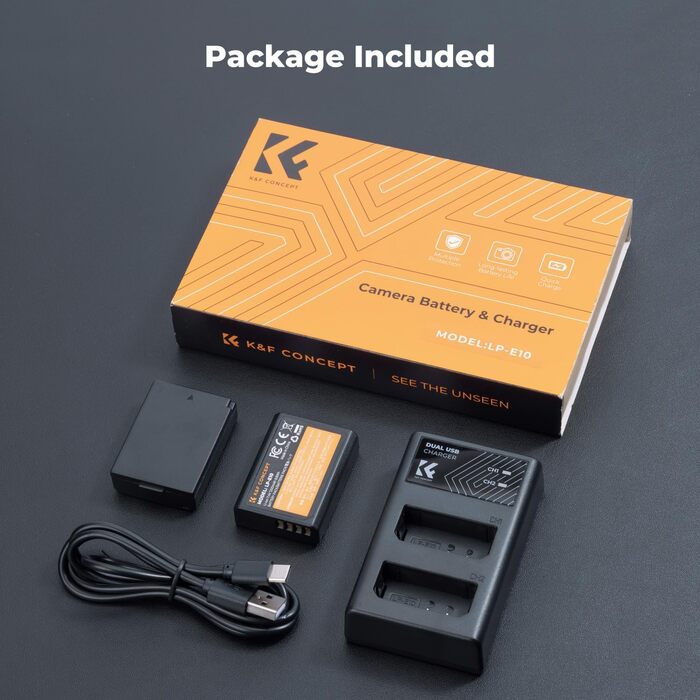Акумулятор K&F CONCEPT LP-E10 (2 шт.) з подвійним зарядним пристроєм Micro USB/Type-C, сумісний з Canon EOS 1100D/1300D/1500D/1200D/X50