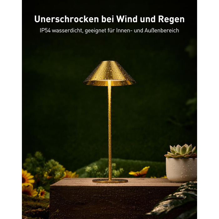 BOJIM 2 шт. LED настільна лампа на акумуляторі, золота, USB, сенсорне регулювання, IP54, водонепроникна, для балкона, поворотний наголовник