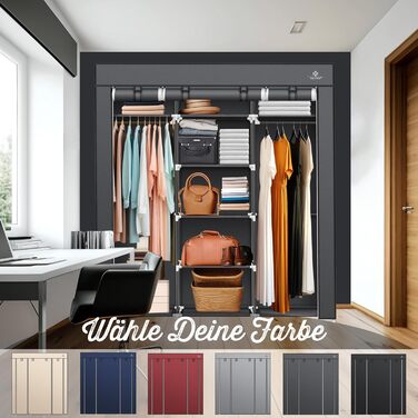 KESSER® Wardrobe Clothes Rack Stable with Clothes Rail & Shelves, Incl. 5x Clothes Hangers, Fabric Folding Wardrobe for Bedroom, Dressing Room Closet with Clothes Stand 150x45x175cm (Anthracite)