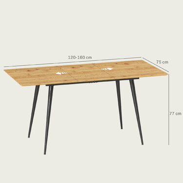 HOMCOM Extendable Dining Table - Seats 6-8, Kitchen Table with Sturdy Steel Legs