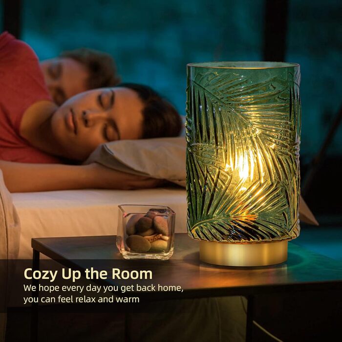 Настільна лампа MJ PREMIER акумуляторна LED з сенсорним вимикачем, регульована яскравість, скло, USB зарядка, аварійна лампа, зелена