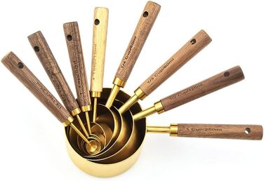 8-Piece Stainless Steel Baking Tool Set, Measuring Cups, Measuring Spoons, Wooden Handle, Kitchen Utensils for Coffee Powder