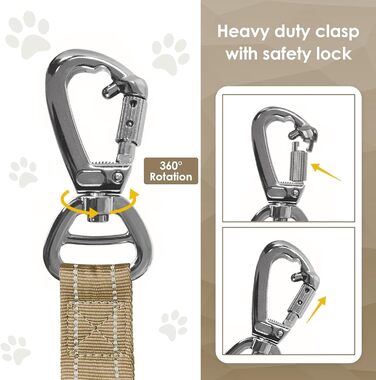 Тактична повідок для собак AUBELL, міцна, світловідбиваюча, без натягу, з амортизатором, для середніх та великих собак, з зручним двошаровим ручним захопленням, автомобільний ремінь безпеки, обертання на 360°, зелений (4-6 футів, коричневий)