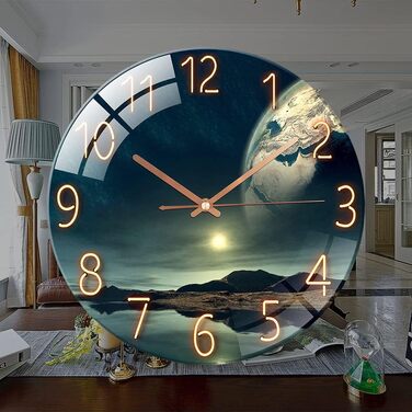 ALEENFOON Glass Wall Clock 30cm Silent Non-Ticking Decorative Round Wall Clock for Living Room Kitchen Bedroom Hallway Office (Ocean Wonder)