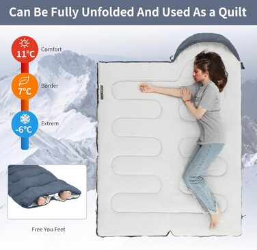 Naturehike Sleeping Bag with Hood - Camping Blanket Sleeping Bag, Lightweight & Comfortable for Outdoor Adventures & Travel - Navy Blue (7~11°C)