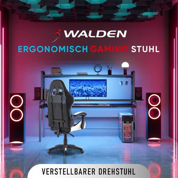 Геймерське крісло Walden Ergonomic для офісу та комп'ютерних ігор, зелено-біле, з регульованою спинкою та висотою