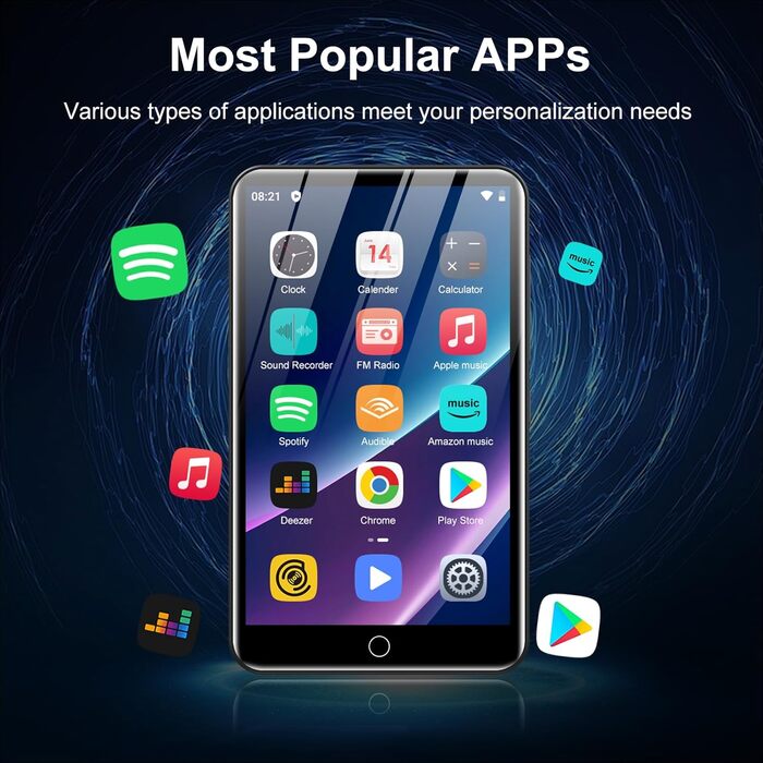 MP3-плеєр ZAQE 80GB Bluetooth WiFi Android Spotify MP4 для дітей (Чорний)