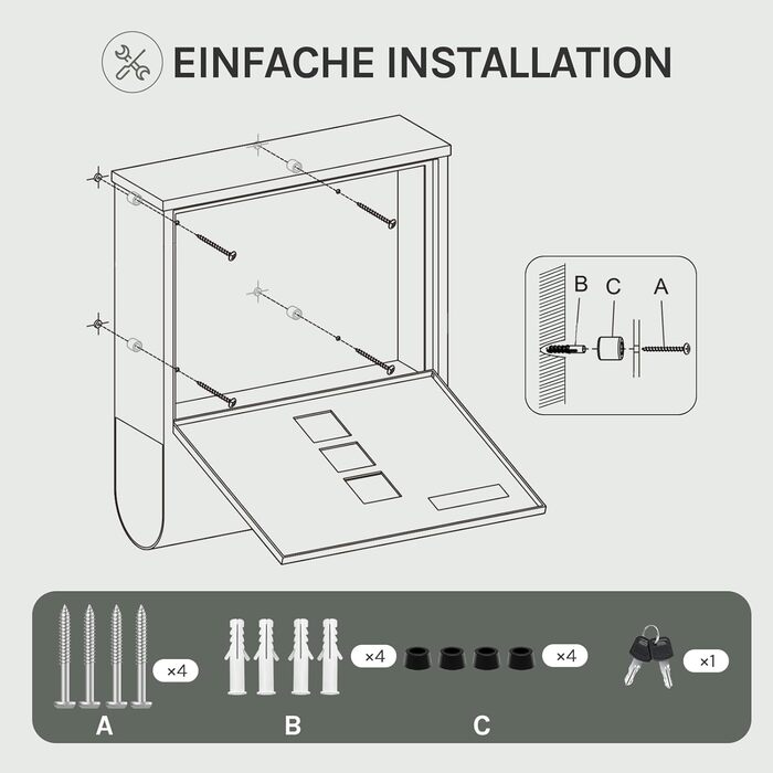 Поштовий ящик WOLTU з газетницею та вікном, персоналізований, з ключем, білий 37x37x10.5 см