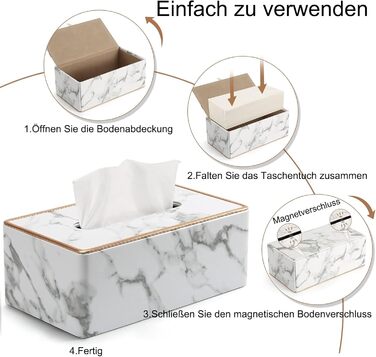 Коробка для серветок Rarapop з PU-шкіри, прямокутна, для комода, ванної кімнати, офісу (мраморний дизайн)