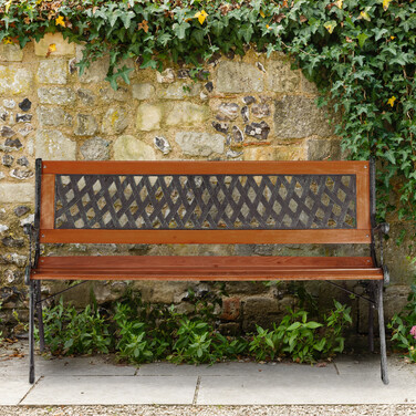 Relaxdays Garden Bench, Wood & Cast Iron