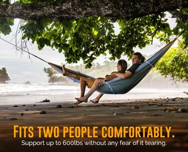 Гамак для кемпінгу з москітною сіткою та тентом - двомісний гамак з сіткою від комах та наметом, посилений, легкий, з кишенею, надійні ремені для дерев та карабіни, "Fliegen- und Moskitonetz"