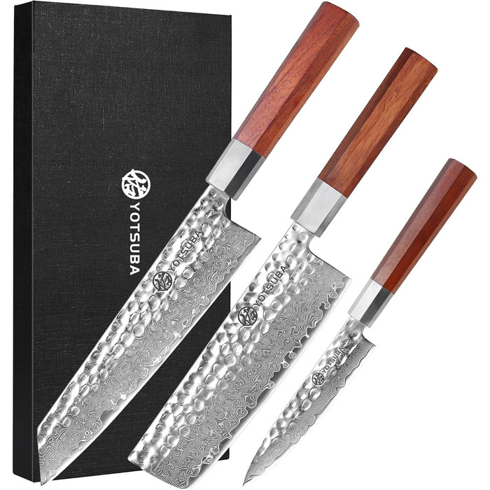 Кухонний ніж YOTSUBA Hackmesser 18 см, кухонний тесак з ергономічною ручкою Pakkawood, професійний ніж для м'яса та овочів, набір кухонних ножів 3 шт.