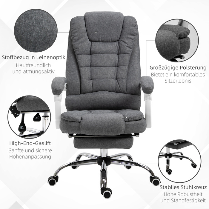 Vinsetto Ergonomic Office Chair with Folding Footrest, Height Adjustable & Reclining, Metal Grey for Home Office Comfort