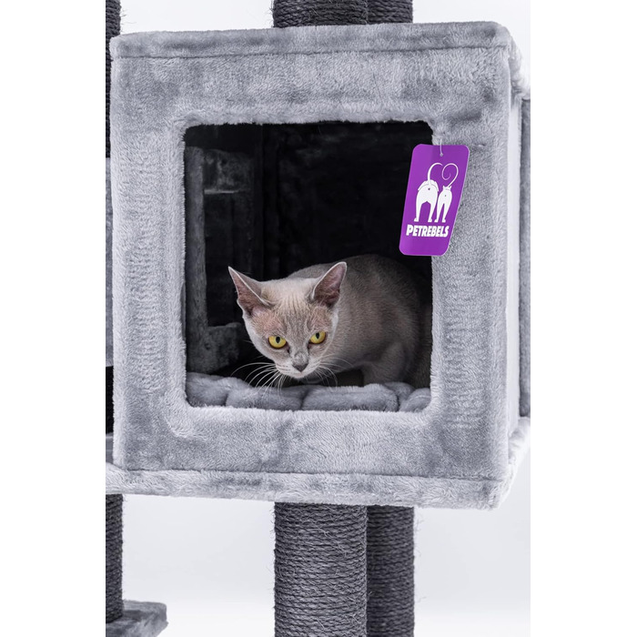 Котячий будиночок Petrebels Cleopatra: когтеточка, лежанка, печера, 134 см, бежевий/сірий