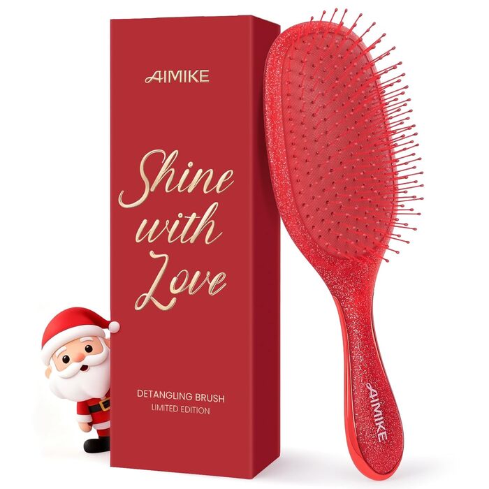 Щітка для волосся AIMIKE без пошкоджень, розпушувач з м'якими щетинками, безболісна розпушувальна щітка для складних вузлів, особливо делікатна до тонкого волосся, ідеальна для догляду за шкірою голови та масажу. Подушка-щітка LuxeSilk (Блискуча рубінова 