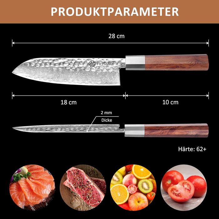 Кухонний ніж YOTSUBA Hackmesser 18 см: професійний кухонний тесак для м'яса та овочів з ергономічною ручкою з пакавуду, надзвичайно гострий