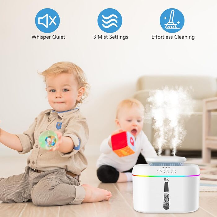 Зволожувач повітря 2L з нічним світлом для дитячої кімнати, рослин та дому (білий)