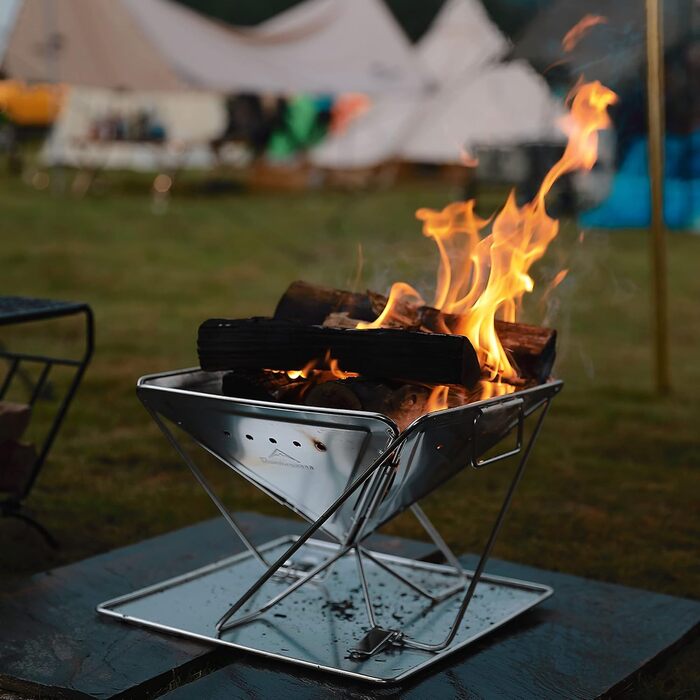 CAMPINGMOON 3-in-1 Portable Stainless Steel Wood Grill and Fire Pit, 16 x 18 inches, with Carrying Bag MT-045