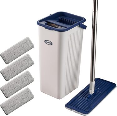 Набір для миття підлоги Formosa 2 з відром з двома камерами | Плоский моп 360° з мікрофібри | 2 змінні насадки | Віджим без рук