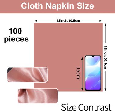 SiinvdaBZX 100-Piece Rose Gold Cloth Napkins 30.5x30.5 cm, Square Satin Napkins Silky Soft Dinner Napkins or Handkerchief for Banquet Wedding Christmas Thanksgiving Decoration