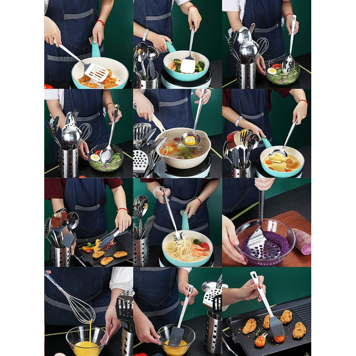 Kyraton Stainless Steel Kitchen Utensils Set, 37-Piece, Kitchen Helper Set, Kitchen Tool Set with Utensil Holder, Cooking Spoon Set Dishwasher Safe