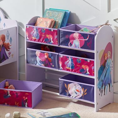 Дитяча органайзер для іграшок Disney Frozen, 6 ящиків, фіолетова, з дерева, тканини та металу, легка збірка та догляд