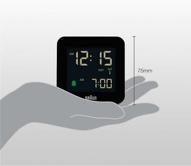 Braun Digital Radio Alarm Clock Central European Time (CET) with Snooze Function, Negative LC Display, Quick Set Function, Crescendo Alarm in Black, Model BC09B-DCF.