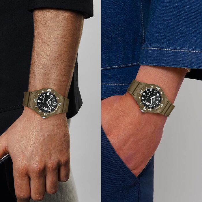 HANPOSH чоловічий годинник: аналоговий кварцовий годинник для чоловіків з датою, водонепроникний 50M, стильний дизайн, силіконовий ремінець (06- Khaki Schwarz)