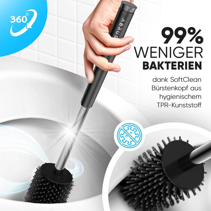 Силіконова щітка для унітазу Abrush з м'яким гумовим наконечником, без свердління, з кріпленням на стіну, білий/сірий (чорний)