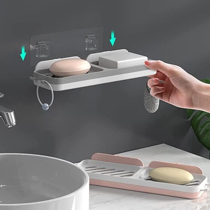 Підставка для мила з піддоном, сіра. Без свердління. Для душу, кухні, ванної кімнати