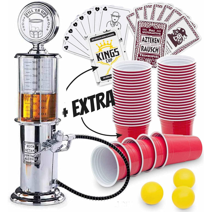 Ретро диспенсер для напоїв у стилі ностальгії | Bar-Butler - барна колонка з краном та шлангом для напоїв на вечірку | Диспенсер для пива, пивна колонка, барна колонка | Party Gadgets (1 x колонка + 50 стаканів + 2 ігри)