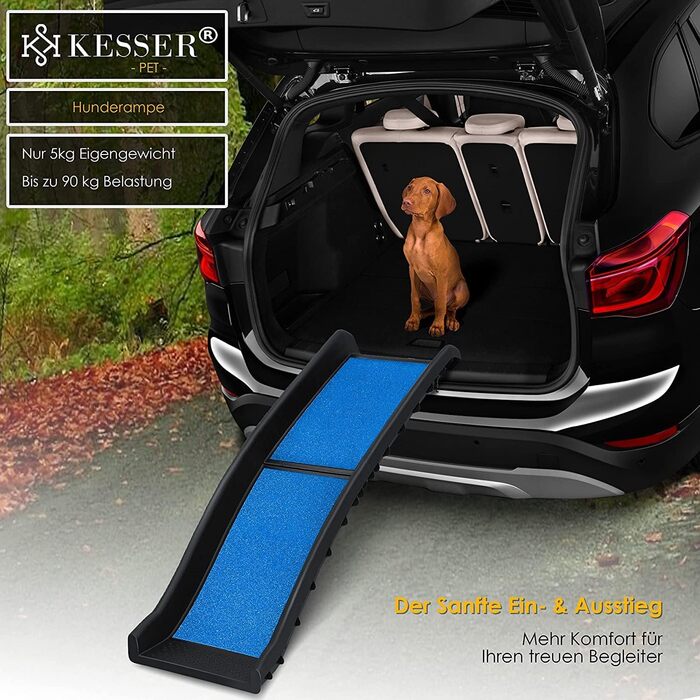 Східці для собак KESSER® - рампи для автомобіля, до 90 кг, 156x40 см, блакитні