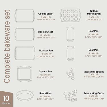 Набір форм для випічки Royal Blue (10 шт), з антипригарним покриттям, з вуглецевої сталі, стакесний, економний, придатний для миття в посудомийній машині, стійкий до бруду, без PFOA/PFOS/PTFE, термостійкий до 230 °C