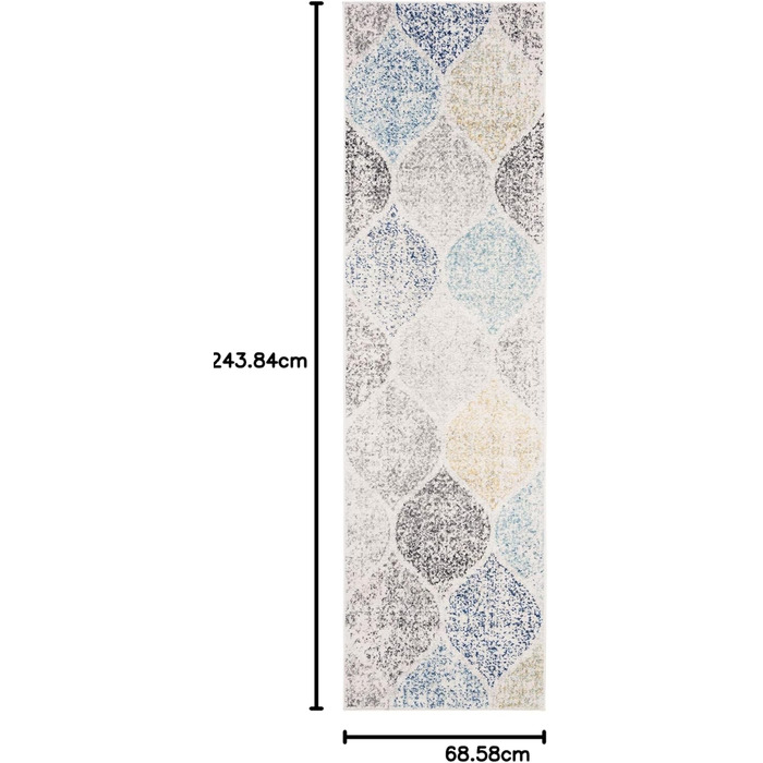 Килим SAFAVIEH з потертим ефектом для вітальні, їдальні, спальні - колекція Madison, короткий ворс, 155 x 229 см (слонова кістка та блакитний), 69 x 244 см (дверний килимок)