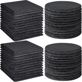 MAPRIAL 36-Piece Slate Coasters Bulk, 10.2 cm Hexagonal, Blank, Black Stone Coasters for Drinks, Natural, Handmade, Hexagon, Stone for Laser Engraving, Gifts, Engraving, Halloween (48 Pieces)