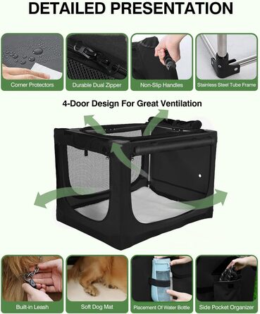 Складана переноска для собак середніх порід, 76x54x54 см, зелена/чорна (60x42x42 см)