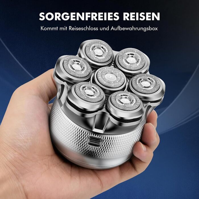 Електрична бритва для гоління голови Glatzen Herren, бездротова, для сухого та вологого гоління, з гнучкою голівкою та магнітною насадкою