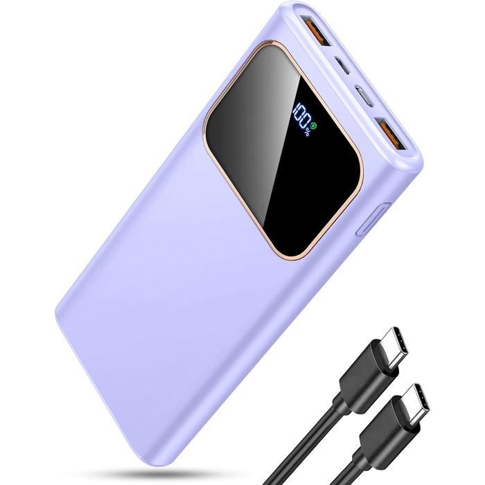 Power Bank 10000mAh з USB-C, 22,5W PD3.0/QC4.0, LED-дисплей, для iPhone/Android, фіолетовий