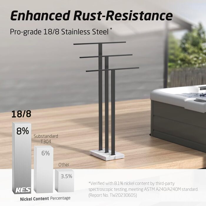 Підставка для рушників KES, вільна стоянка, 3 стійки, з нержавіючої сталі SUS304, чорний колір, BTH217S3-2