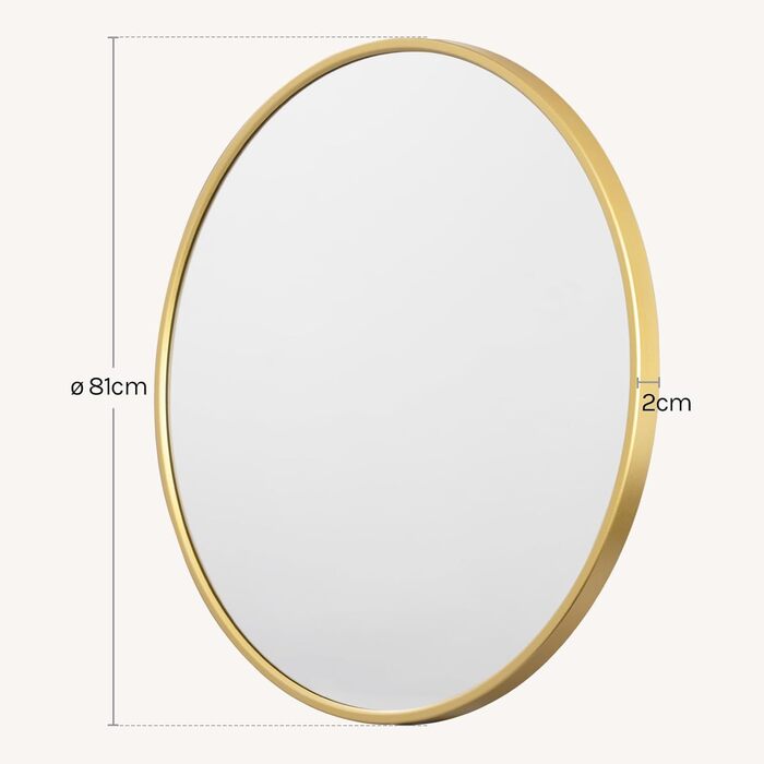 Круглий настінний дзеркало WOLTU 40 см з рамою, для ванної, спальні, вітальні, коридору, декоративний, з металу, скла, MDF, з гачком, 81x81 см, золотий
