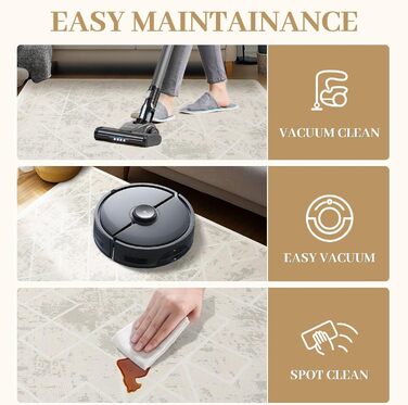 Килим Leesentec для вітальні, спальні: геометричний, сучасний, антиковзаючий, короткий ворс, бежевий, великий, білий (слонова кістка), 80 x 120 см, прямокутний