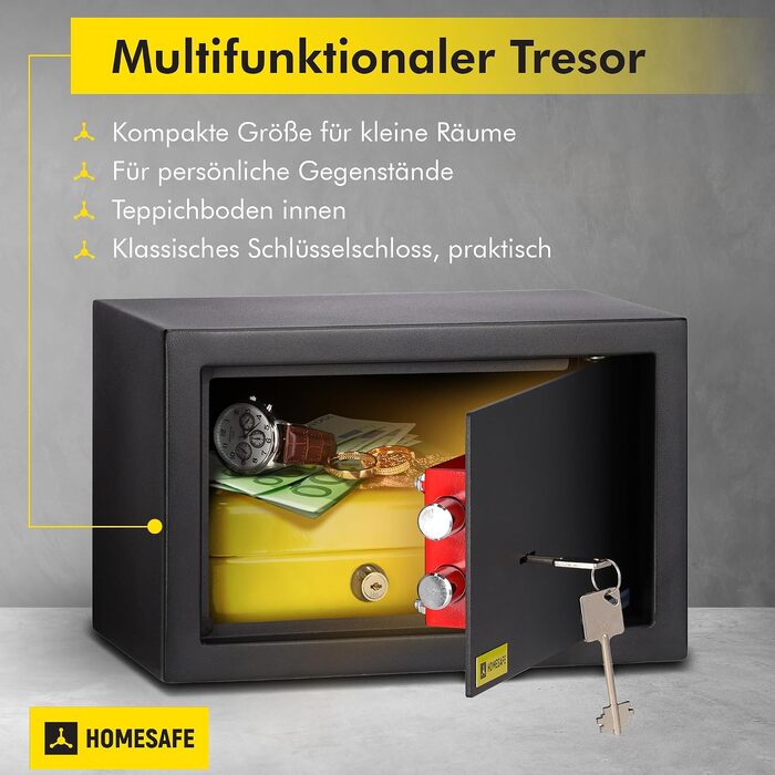 Сейф Homesafe HV15K з ключовим замком, вугільно-чорний сатиновий (20x31x20 см)