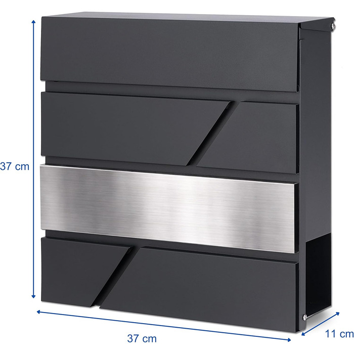 Поштовий ящик Verda з газетницею, нержавіюча сталь, антрацит, 37x37x11 см, з ключами, вікном та табличкою для імені - сучасний вуличний поштовий ящик