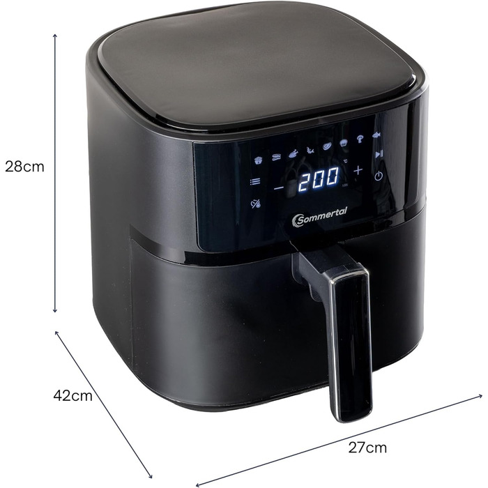Фритюрниця без олії Sommertal HF760-7,6L XXL Airfryer з сенсорним екраном, 8 програм, 2000 Вт - економна та здорова, велика фритюрниця