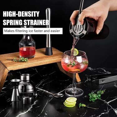 Набір для приготування коктейлів, 12 предметів, нержавіюча сталь, 750 мл, з дерев'яною підставкою та книгою рецептів