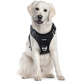 Шлейка для собак середніх розмірів Funfox, анти-тяга, з ручкою та світловідбиваючими смугами, не тягне, чорна, розмір L