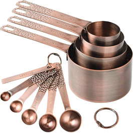 Smithcraft Measuring Cups and Spoons, Copper-Plated 10-Piece Stainless Steel Set - 4 Measuring Cups and 5 Measuring Spoons with Leveler for Baking and Kitchen